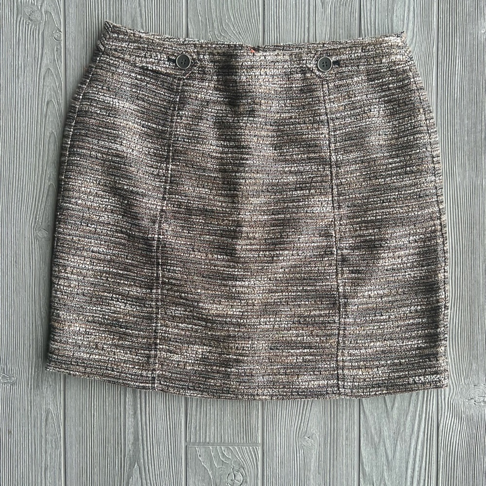 NWT Ann Taylor Loft Tweed Woven Dress Skirt Brown Cream, Orange, Metallic Sz 10P